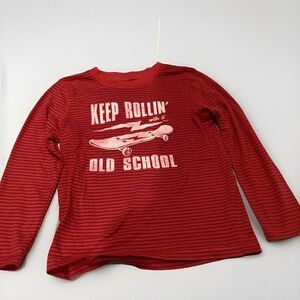 Boys Thereabouts Skateboard Long Sleeve T Shirt Size XS 6/7 Red Stripe